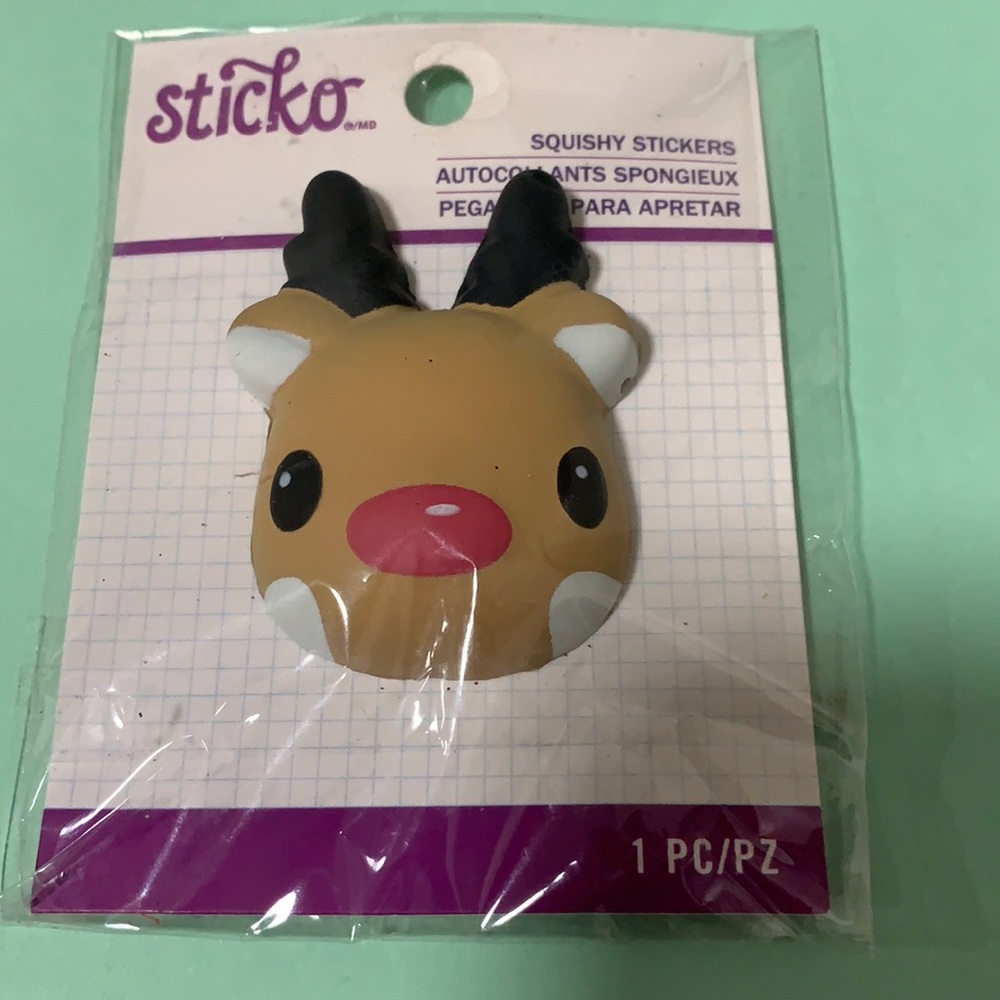⭐️ $1 if bundled - STICKO Reindeer Face Squishy Sticker NWT